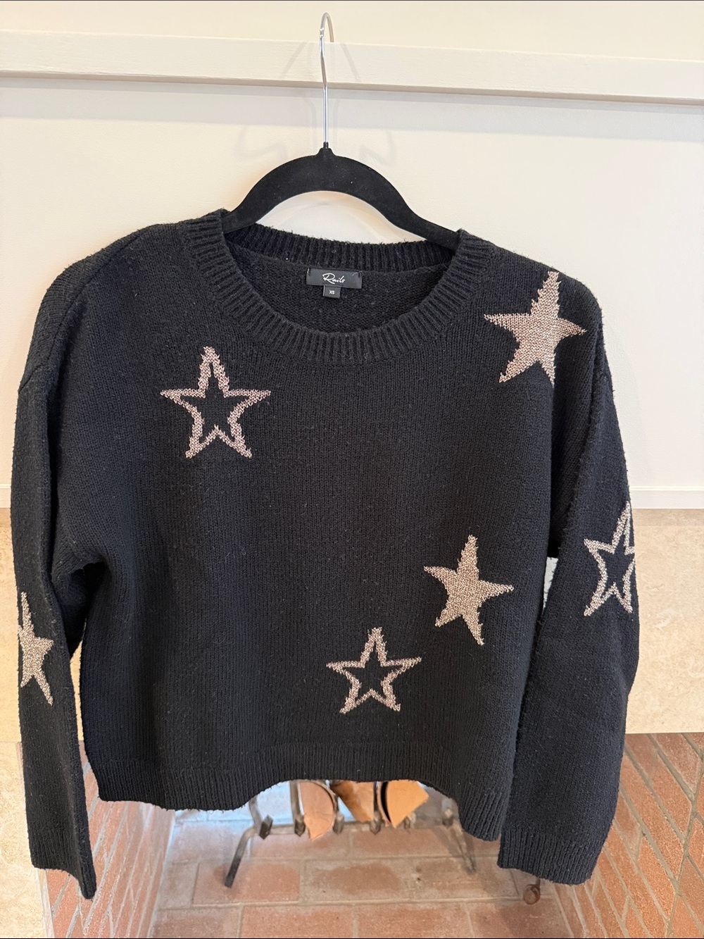 Rails Black Crew Sweater with Silver Star Accents